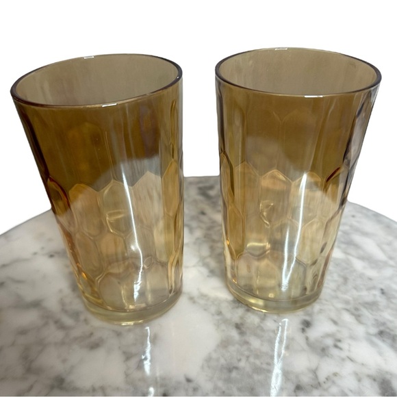 Vintage Jeanette Marigold Carnival Glass Hex Optic Pitcher and Tumblers - Picture 12 of 13